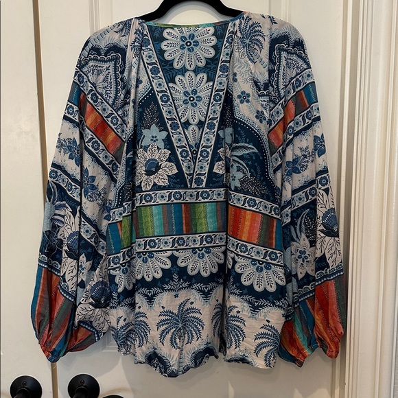 Farm Rio Blue and Red Patterned Blouse - Picture 5 of 5